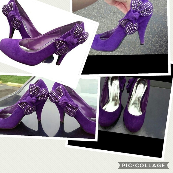 Purple Suede Bow Studded Trim Pumps sz 6 - Picture 5 of 5